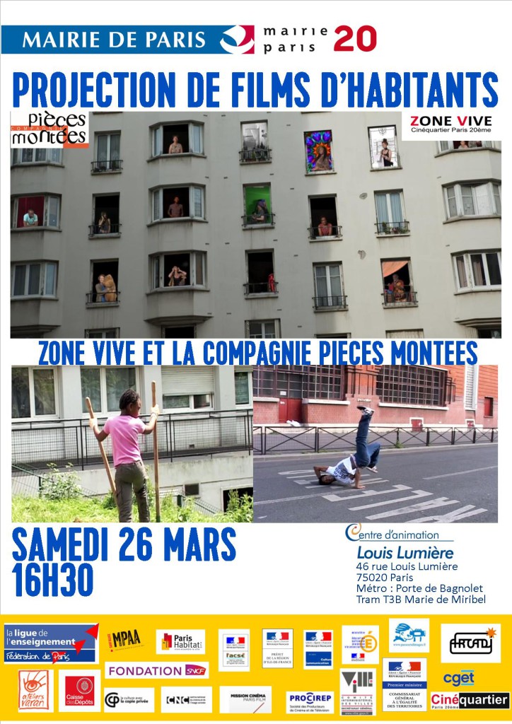 Affiche projections de films Zone Vive et Pièces Montées 2016