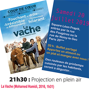 Projectio en plein air du film La Vache au Square Léon Frapié Paris 20ème le 20 juillet 2019