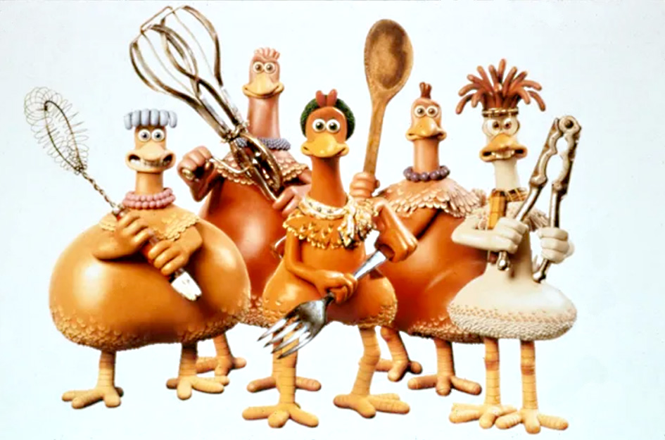 Les poules du film d'animation Chicken run